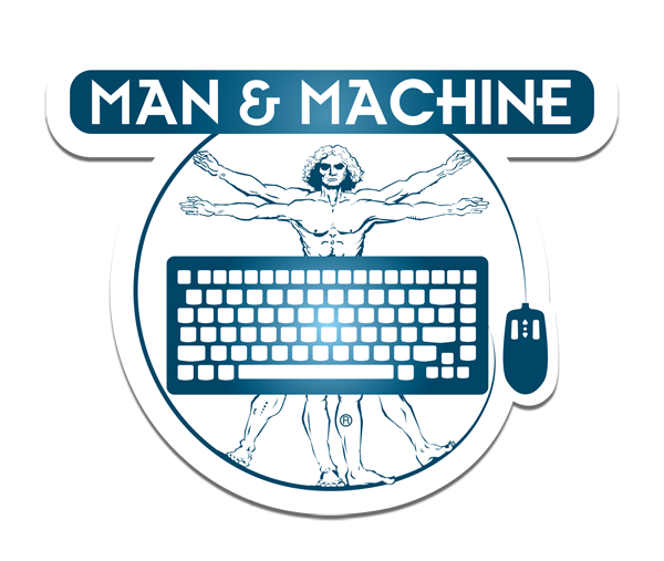 Keyboard Machine. Man and Machine. Mach logo. Man Machine method material.